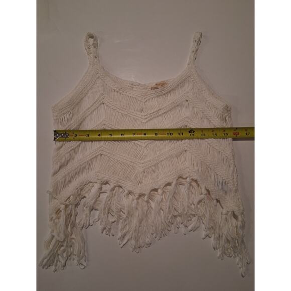 Boho Crochet Fringe Crop Top Chevron Knit Festival Tank Cami Cream Ivory S/M - Picture 6 of 7